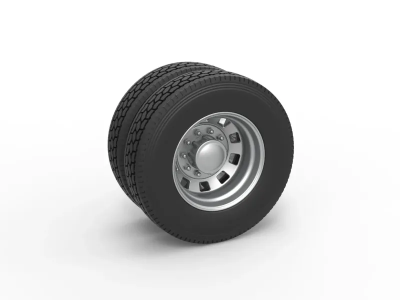10 Square Hole Rear double wheel of semi truck Scale 1:25