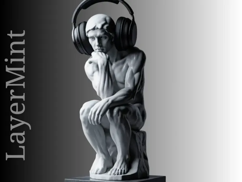 The Thinker with Headphones 3D Printable Statue STL