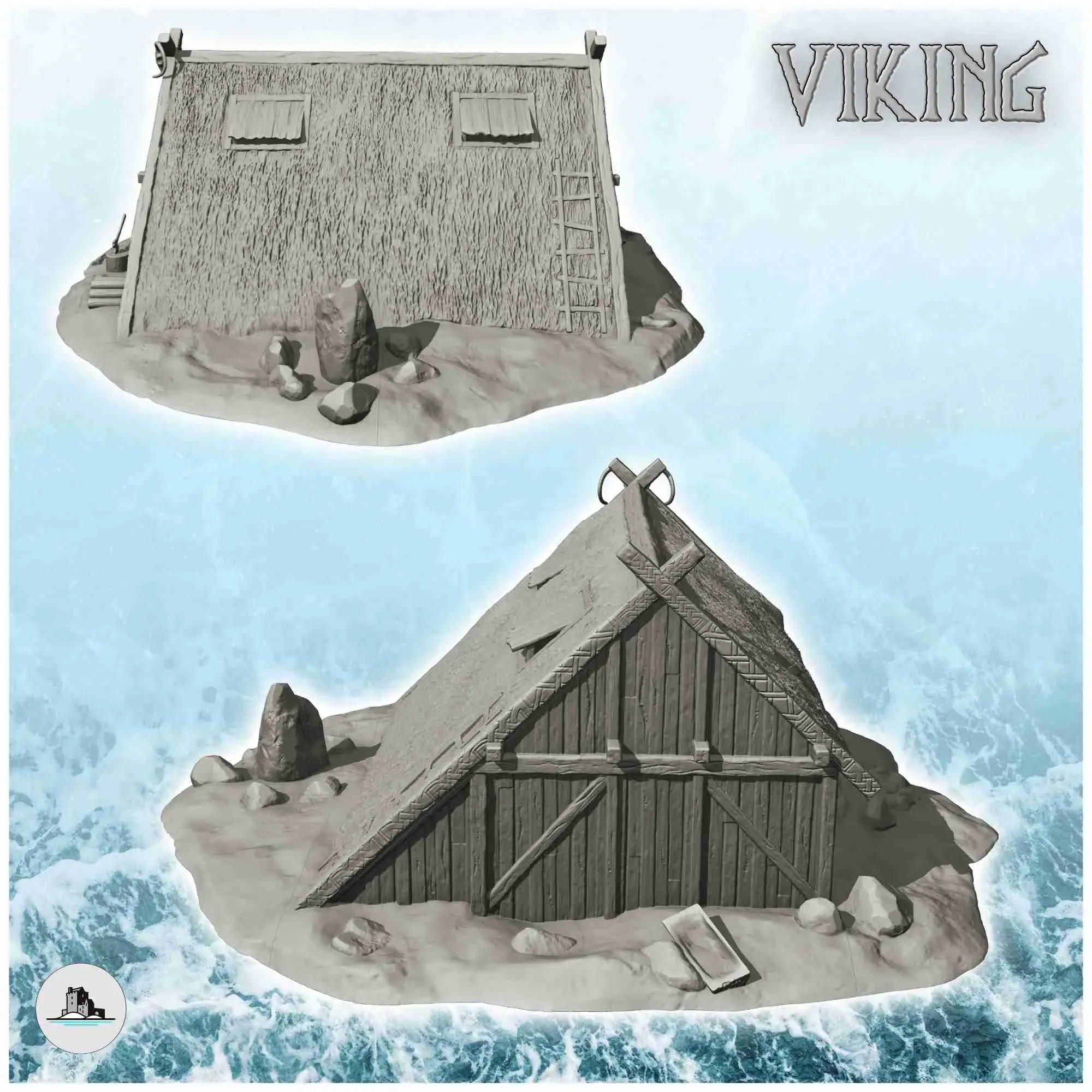 Viking house with sloping roof and ram's head (13) - scenery