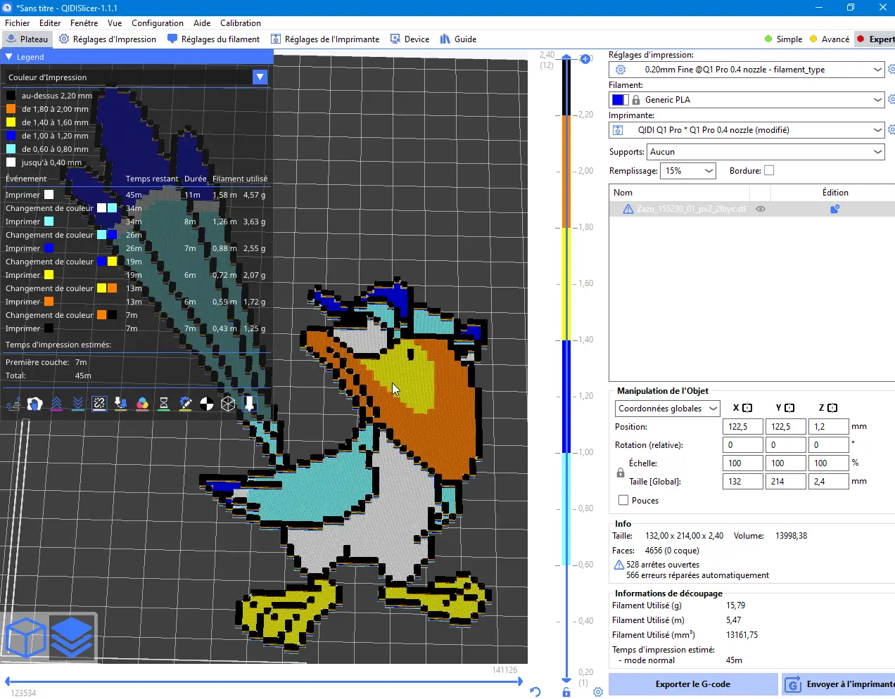 Zazu from The Lion King, with 5 filament changes