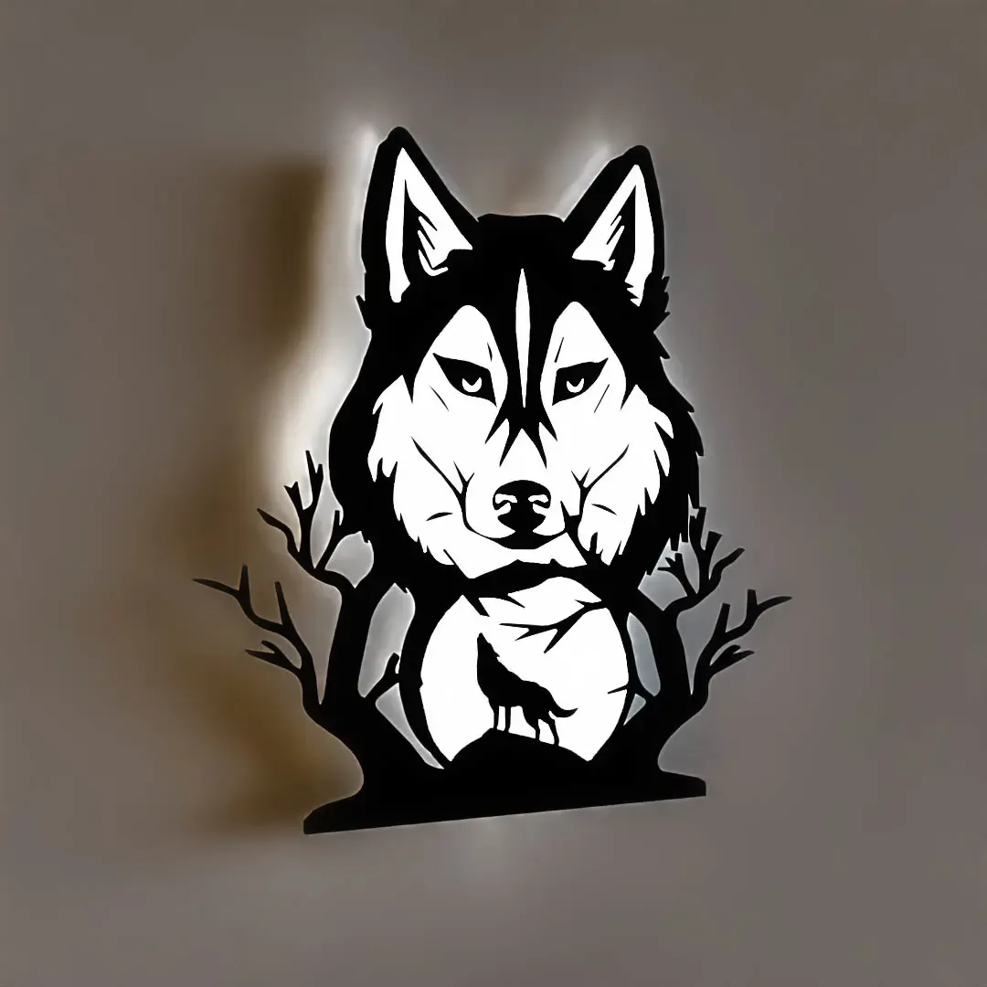 Wolf Wall Art Lamp - MultiColored Print in Place