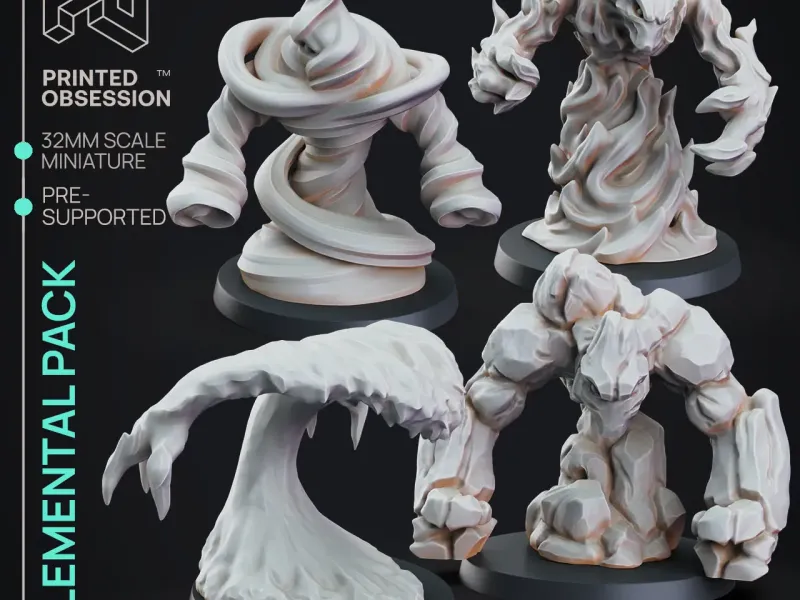 4 Elementals Pack - PRESUPPORTED - 32mm scale - D&D