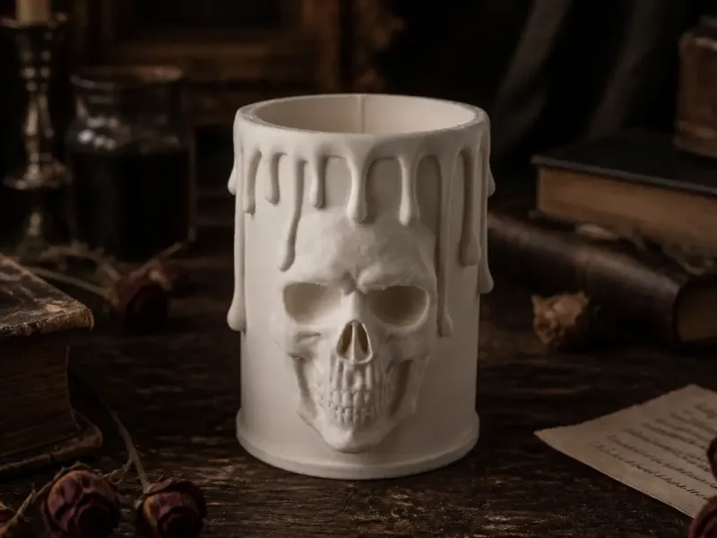 Melting Skull Pen Holder - Gothic Desk Organizer