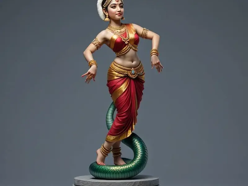 3778  Color 3D Model of Dancing Snake Woman in Indian Style