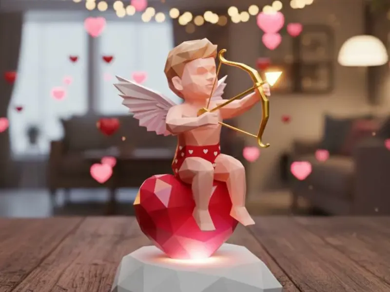 Cupid sits on a heart