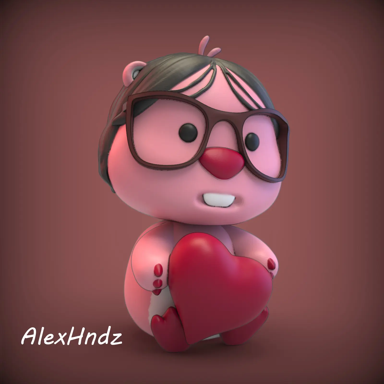 MEME URSINHO DE PELUCHE COR-DE-ROSA COM ÓCULOS SÃO VALENTIM (LOOPY, BEAVER)