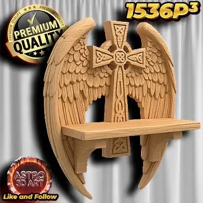 Viking wooden shelf with Celtic cross