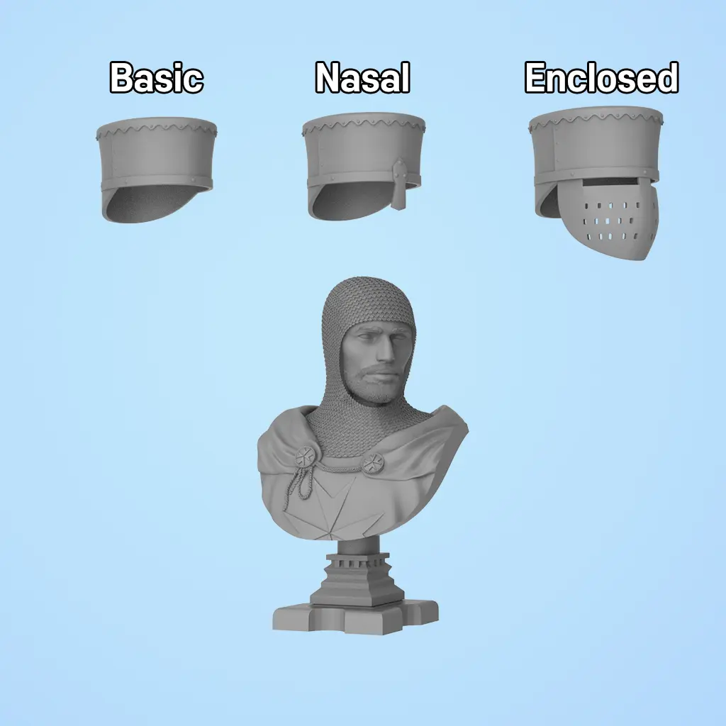 büste und Helm des Johanniterordens mit einer Figur