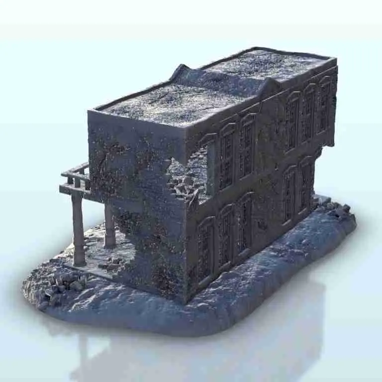 Ruined house with balcony 19 - miniatures scenery modern gam