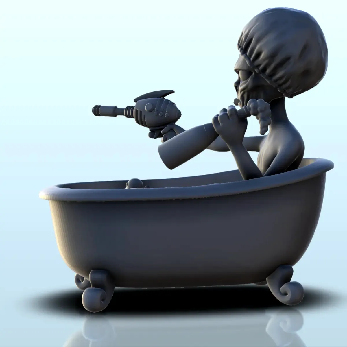 Armed alien in his bathtub with floating duck (5) (+ pre-sup
