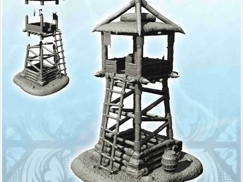 Log outpost with thatched roof (7) - miniatures warhammer sc