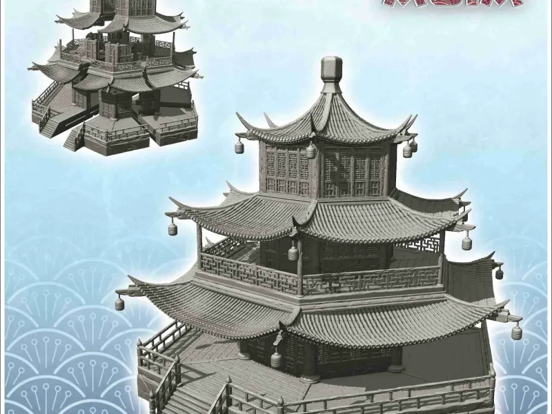 Asiatischer Tempel auf Steinplattform mit Laternen (41) - Japan Ch