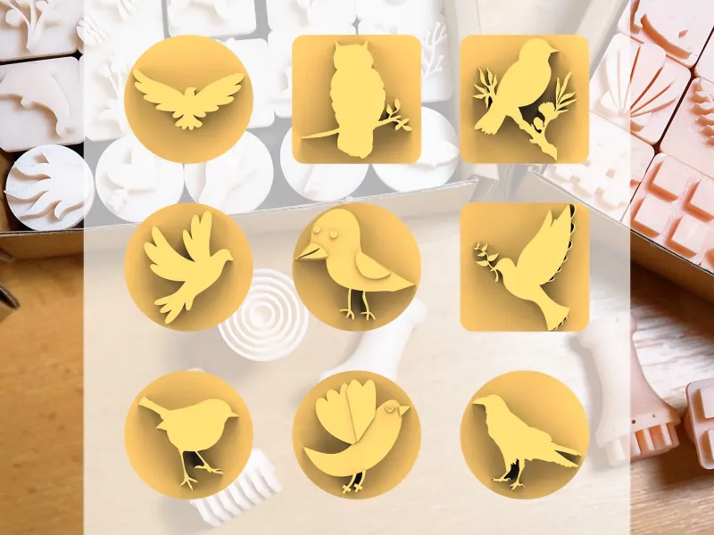 Ceramic Clay Stamp Set – Birds (9 Stamps, 20 mm)