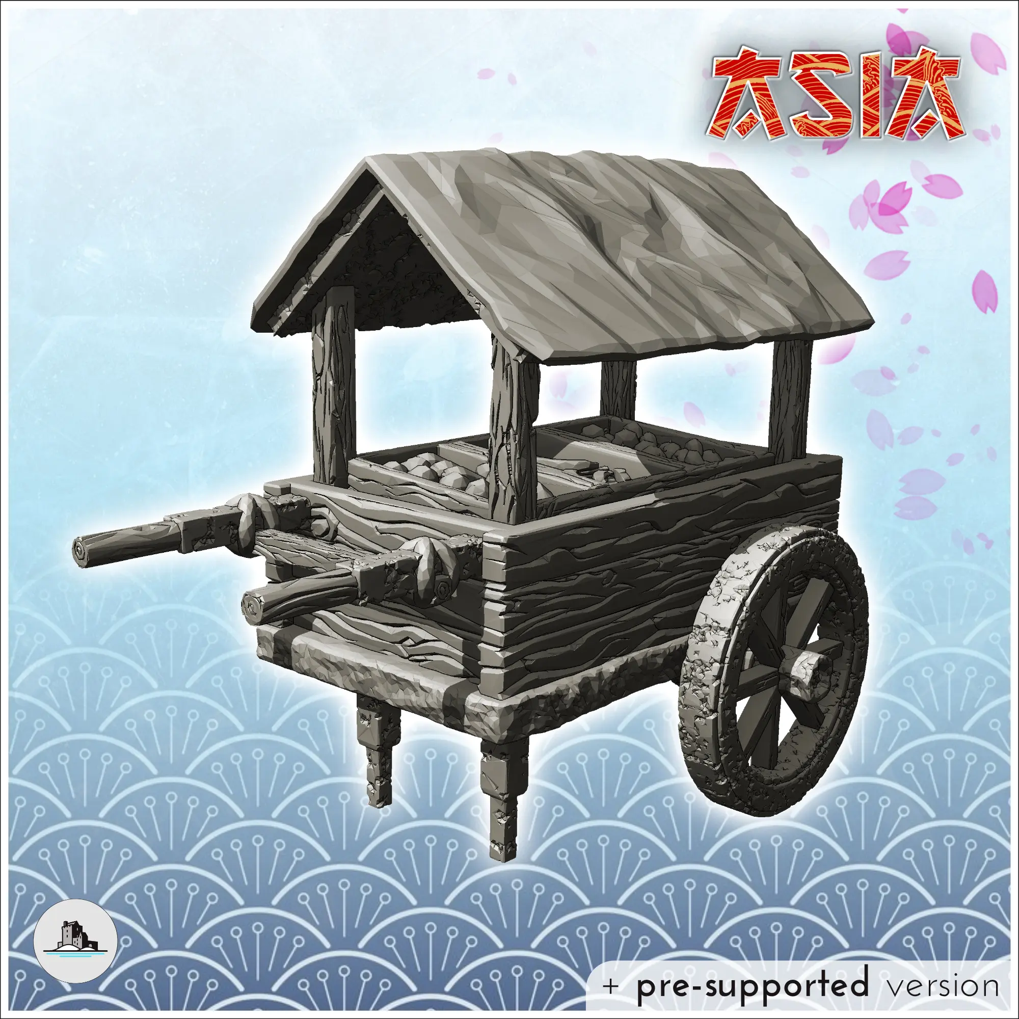 Two-wheeled medieval wooden cart with market stall (2) - min