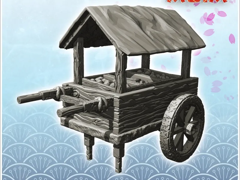 Two-wheeled medieval wooden cart with market stall (2) - min