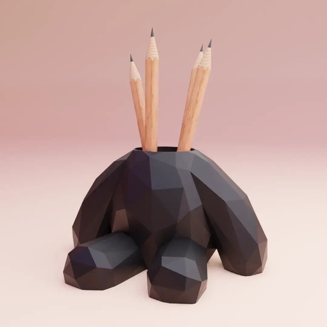 pencil holder lowpoly treddy bear decoration