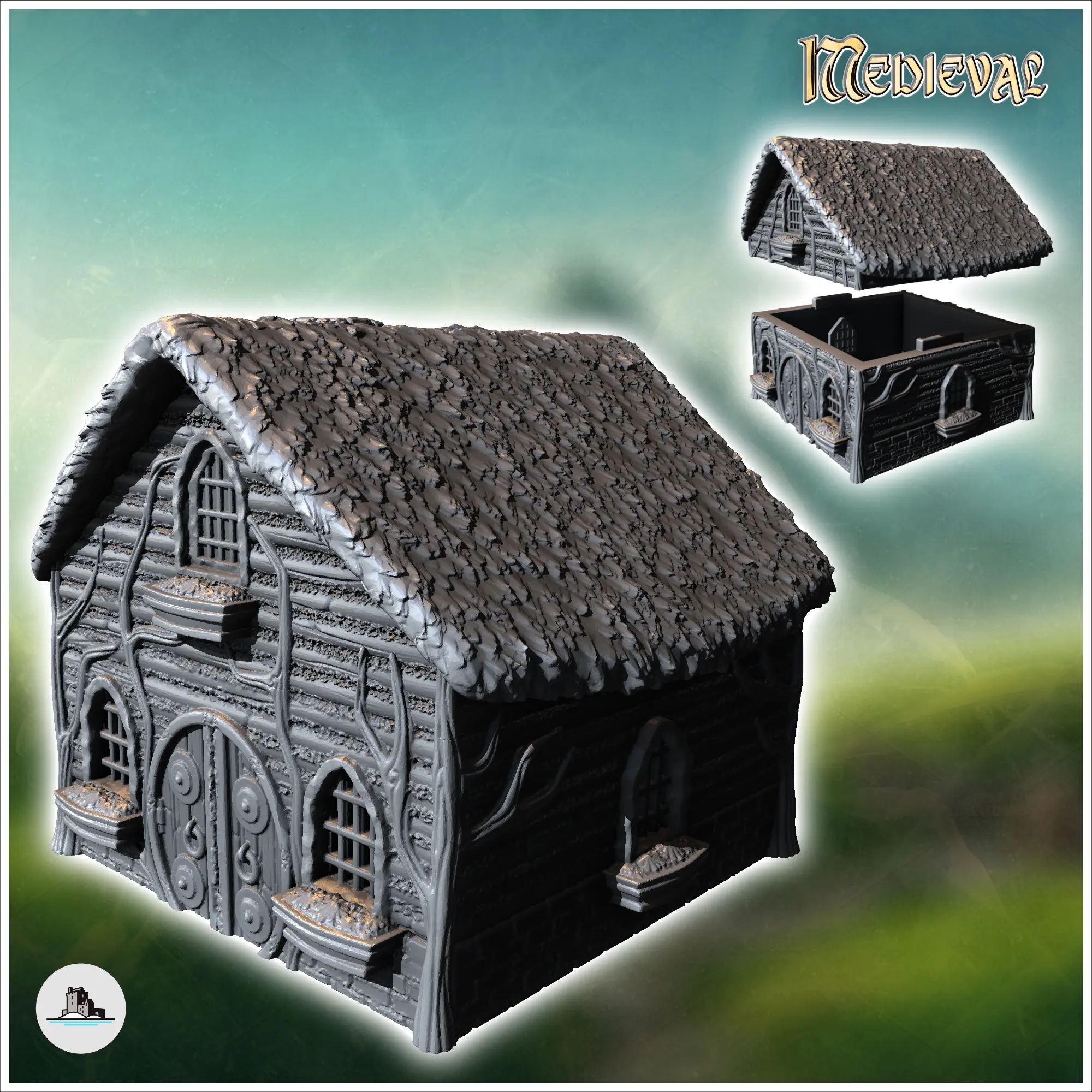 Casa hobbit con puerta redonda y ventana arriba (17) - mini