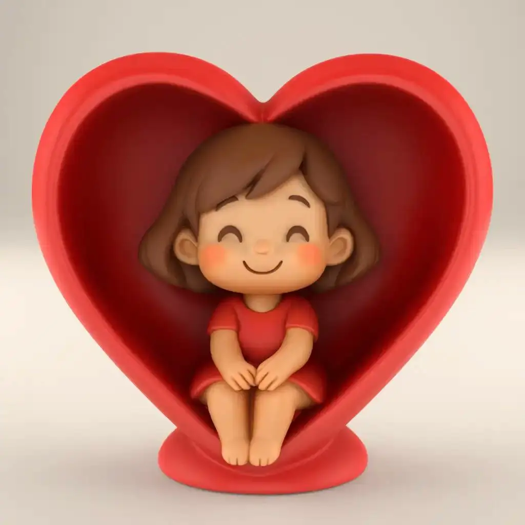 Cute Girl in Heart 3D Print STL Love Joy Decor