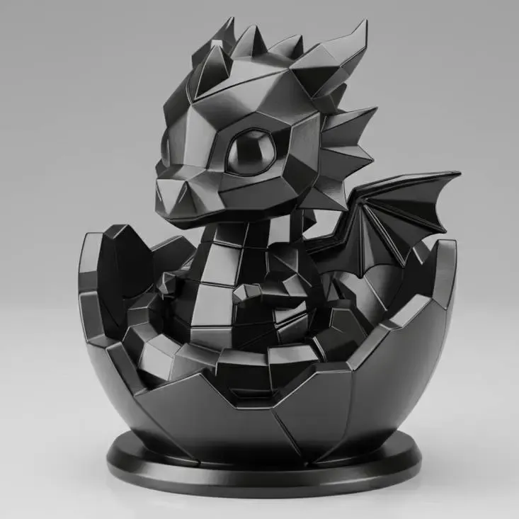 low-poly dragon hatchling in an egg