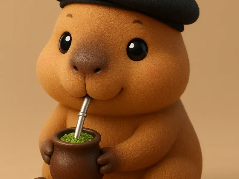 Capibara tomando mate con boina