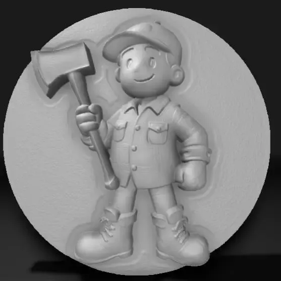 cartoon of a forester with an axe,