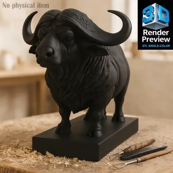 African Buffalo Statue STL – Single-Color 3D Print Model