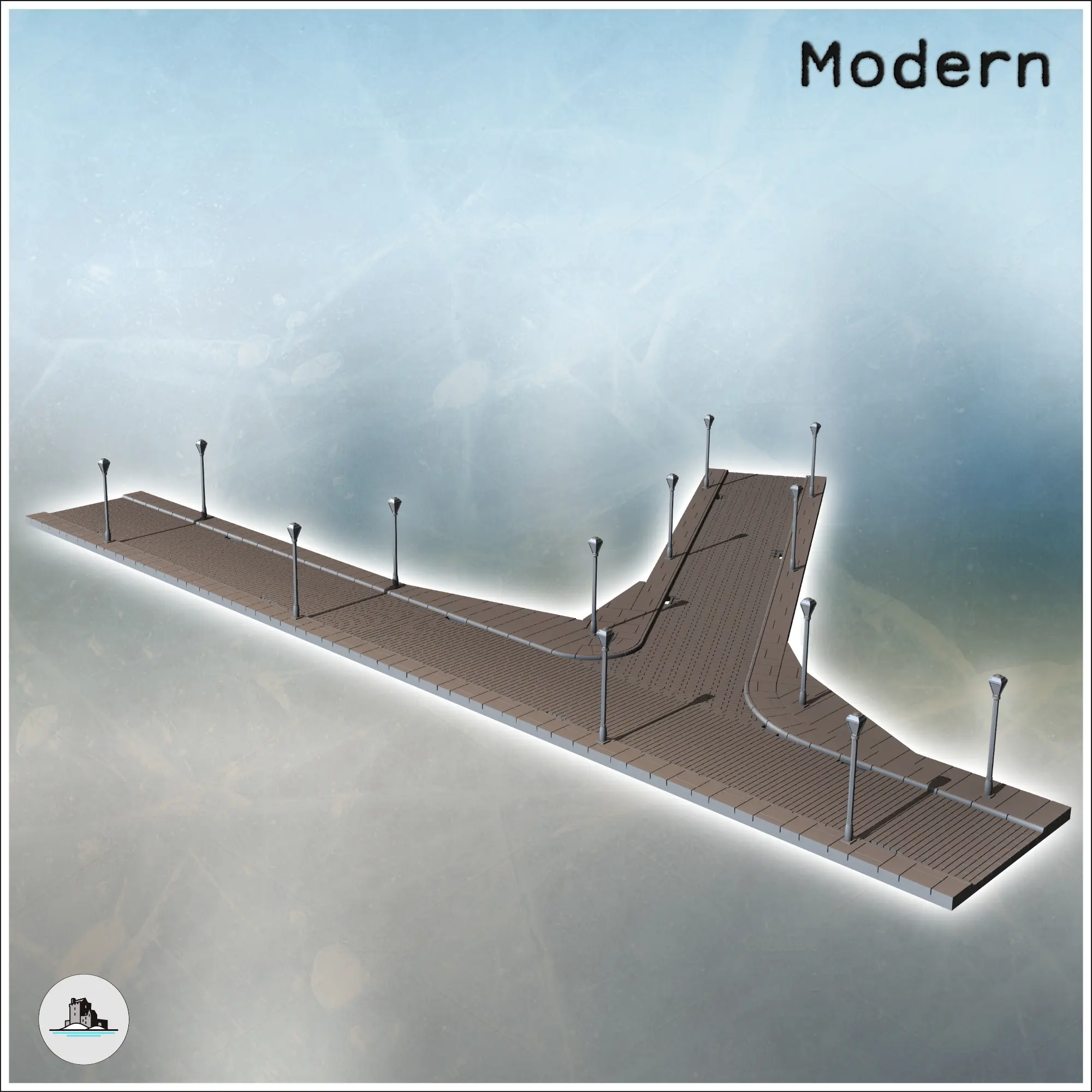 Set of modular paved streets with sidewalks and urban street
