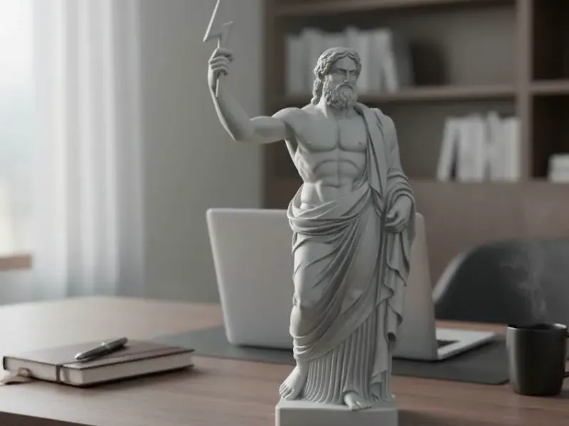statue of zeus with lightning in his hand