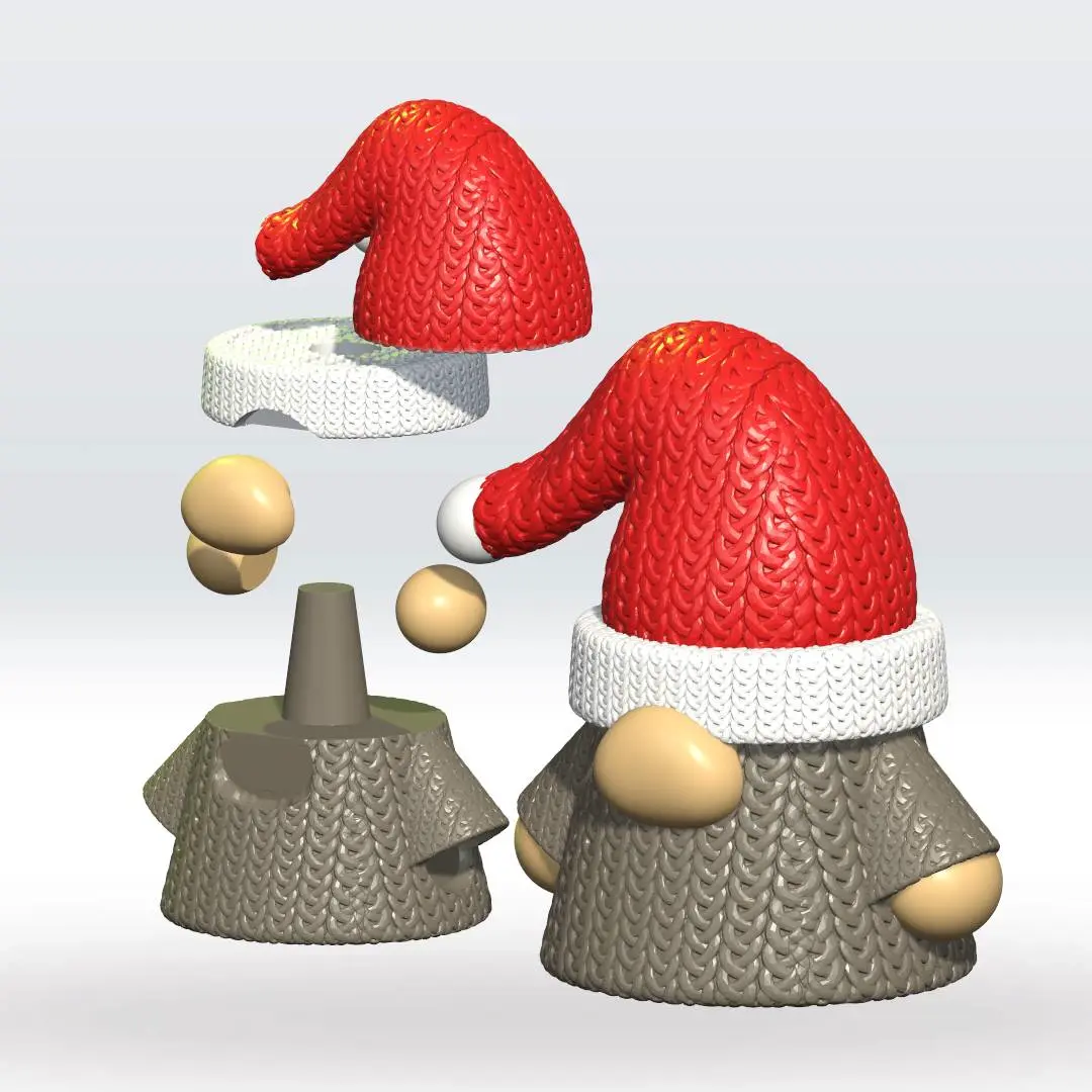 Cute Knitted Gnome Split parts STL 3D Model Christmas