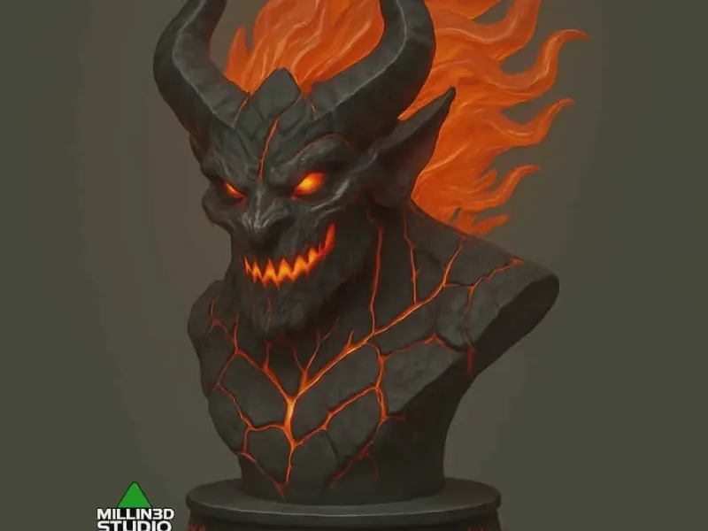 Fire Elemental Demon Bust Statue DnD dungeons and dragons