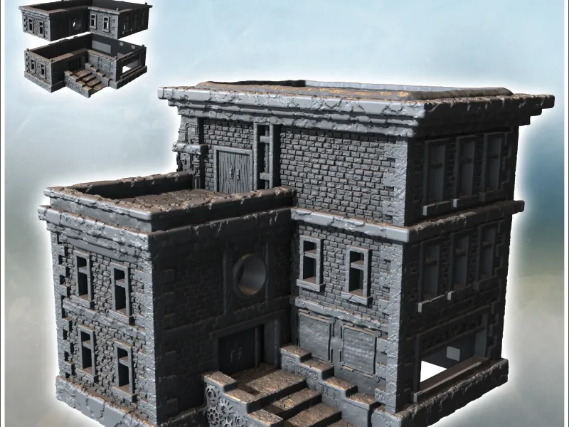 Edifício moderno de tijolos com telhado plano e escada de acesso (4