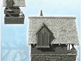 Medieval tavern with large entrance staircase and tiled roof-2