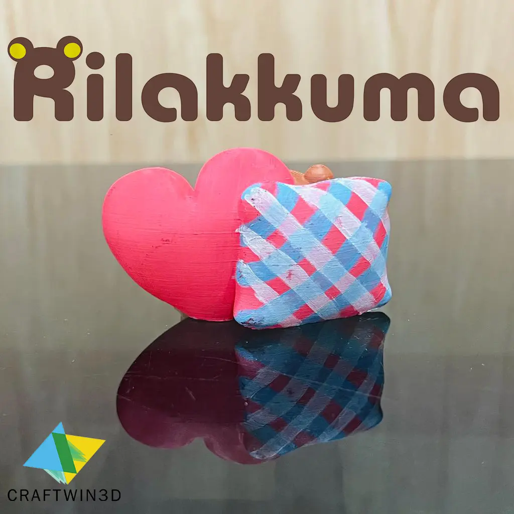 PRINT IN PLACE RILAKKUMA BEAR ON PILLOW AND HEART