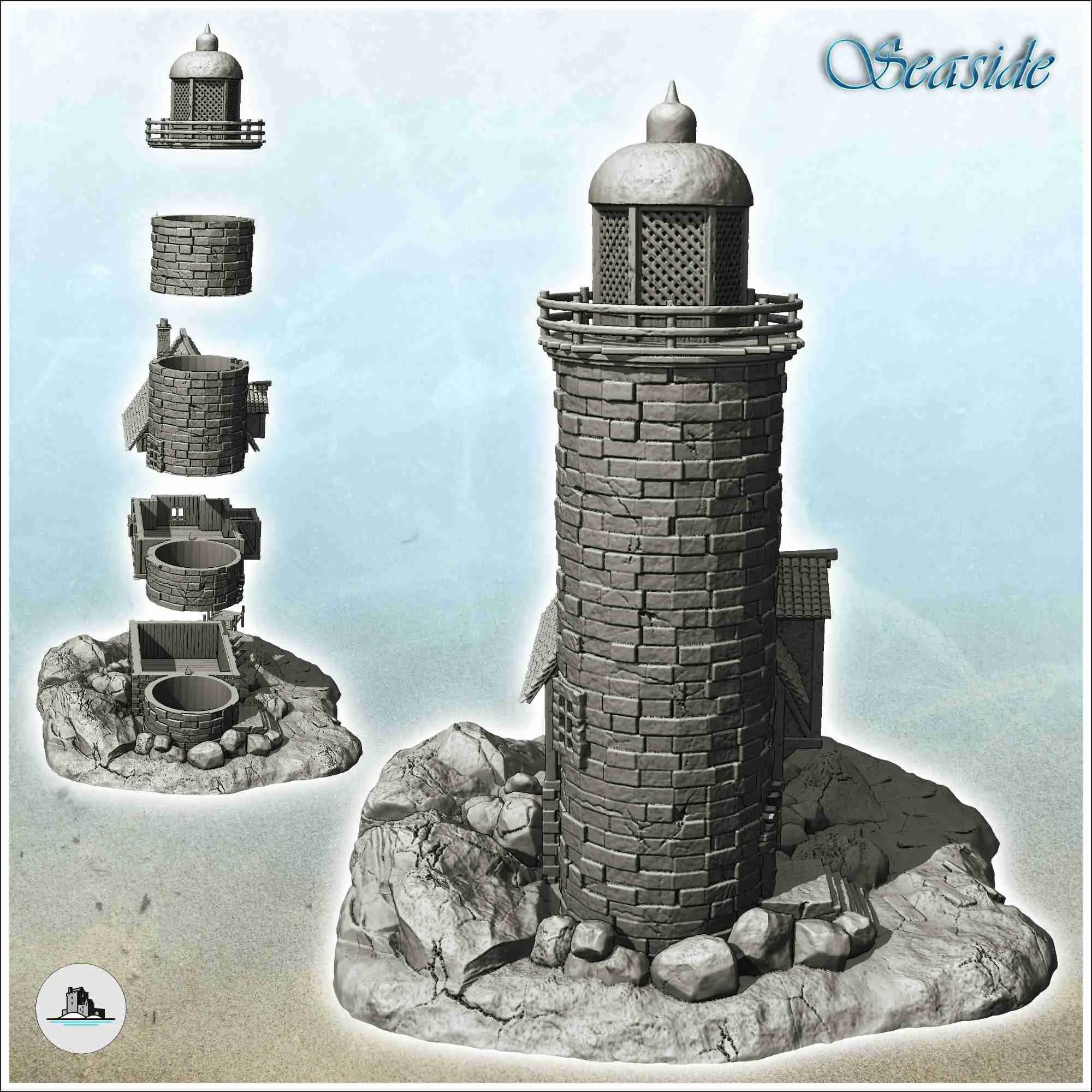 Faro medieval en isla con pontón de madera (10) - sce