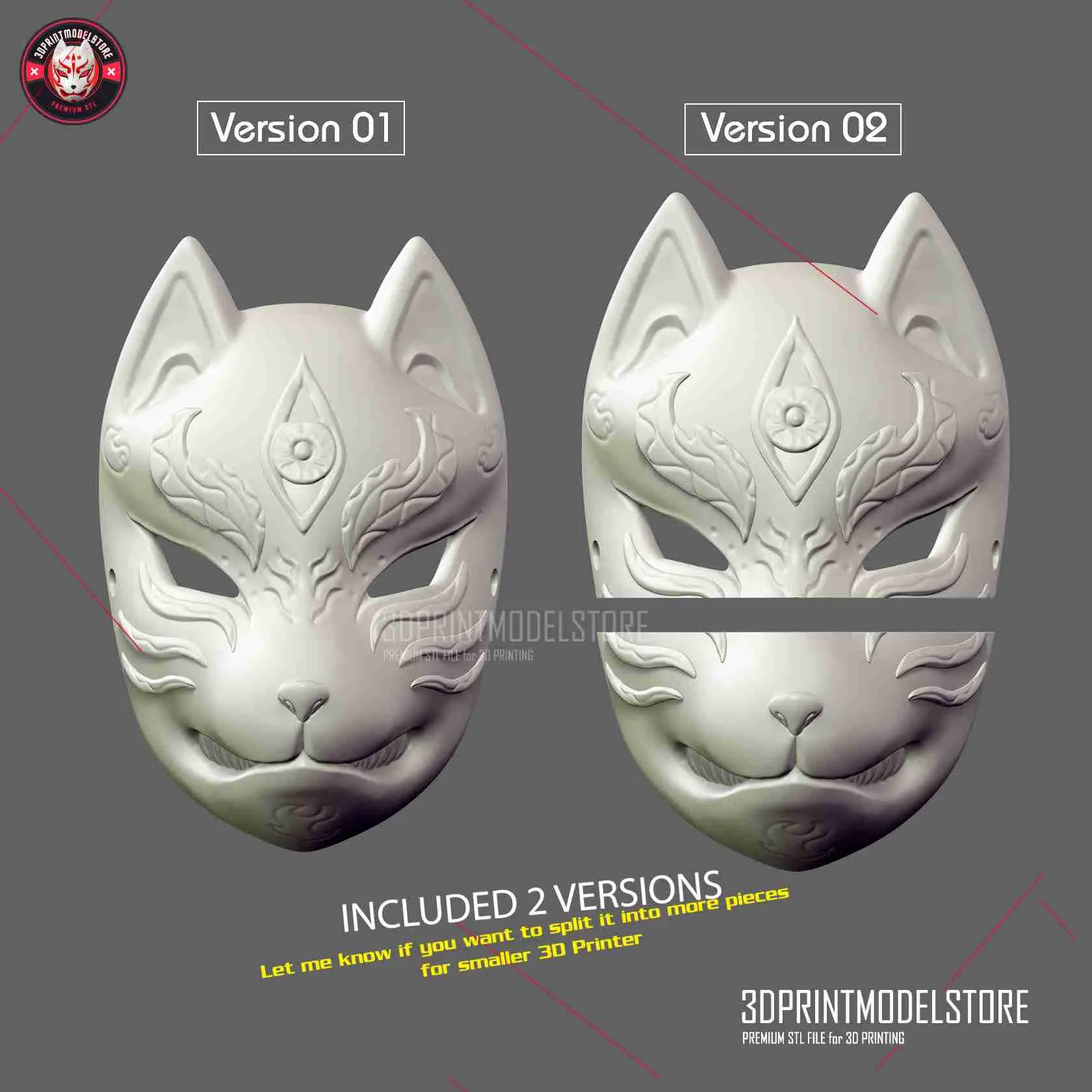 Japanese Kitsune Fox Mask - Oni Samurai Cosplay Halloween