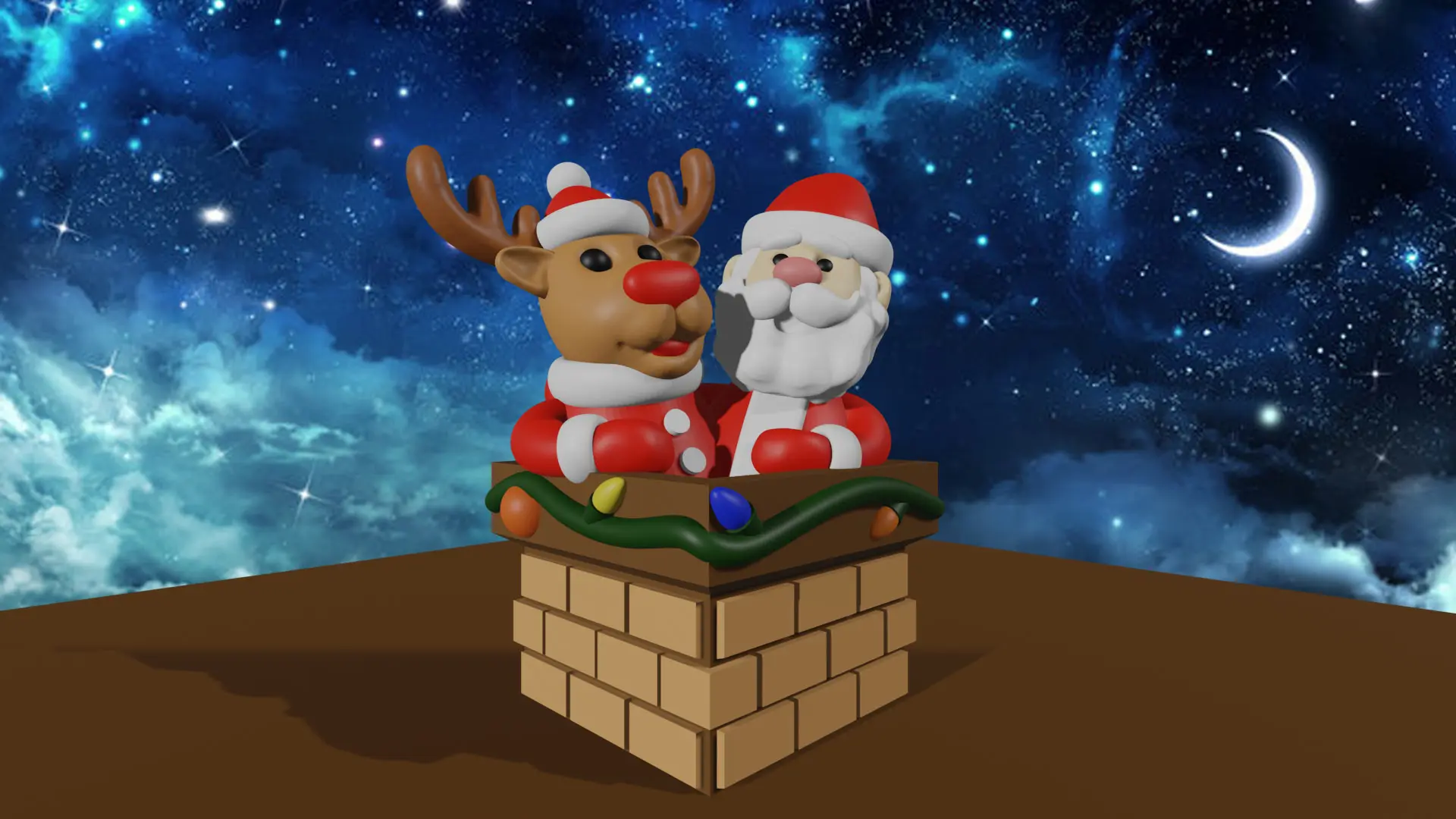 SANTA AND REINDEER IN CHIMNEY