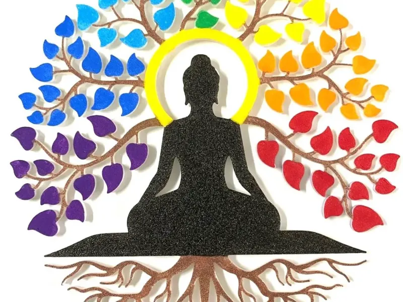 Buddha under the colored tree
