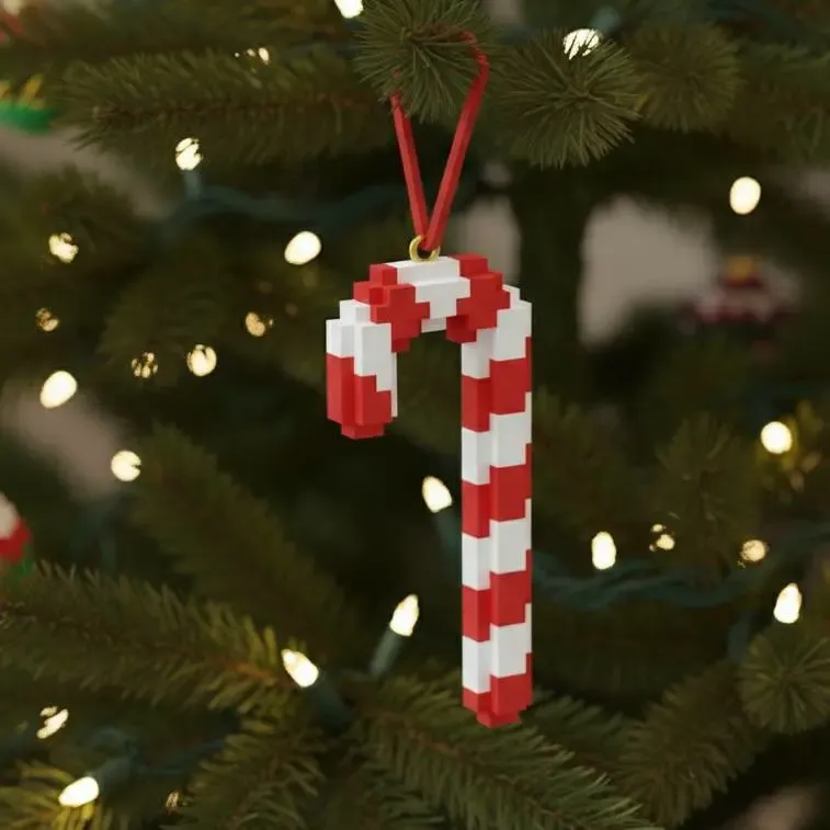 Bastón de piruleta de juguete con forma de árbol de Navidad pixelado