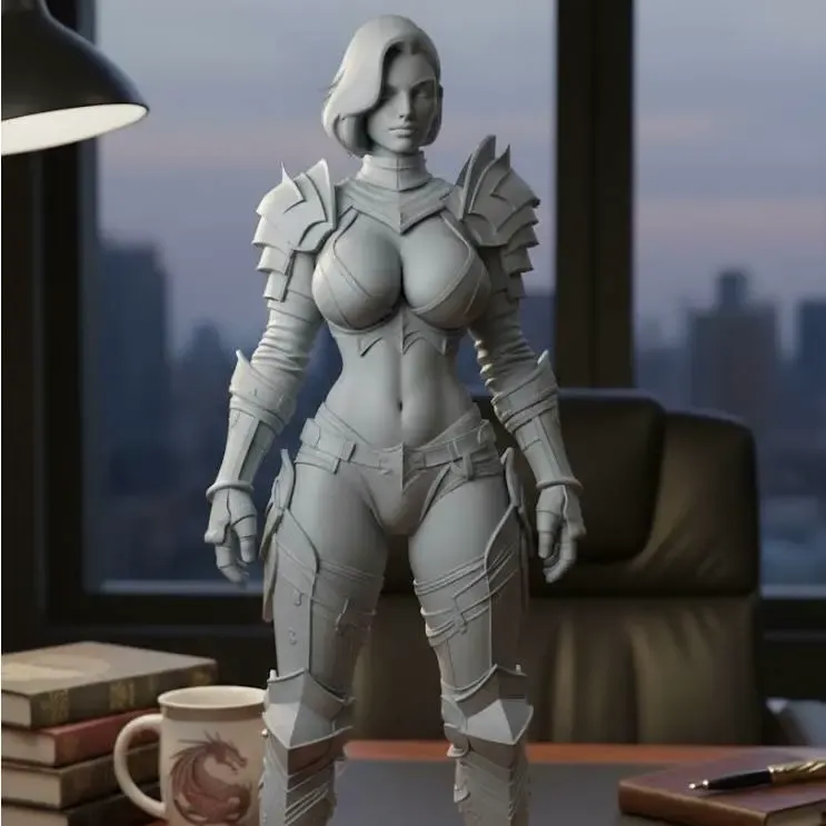 sexy woman with big breasts in battle armor