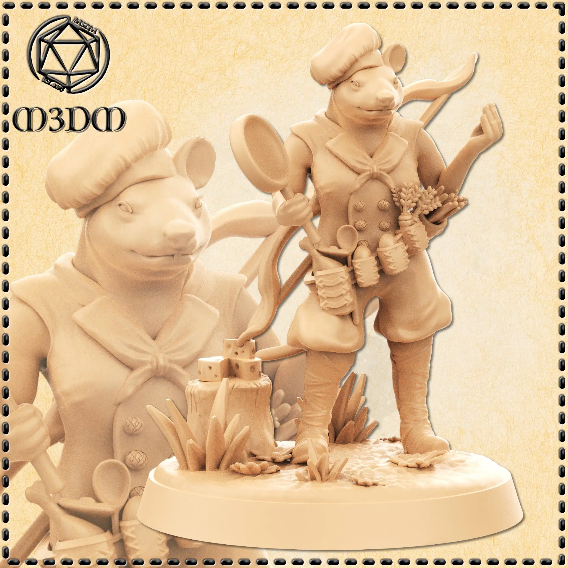 Characters & Creatures STL Download - Ratfolk Chef Ranger (Casual)by M3DM