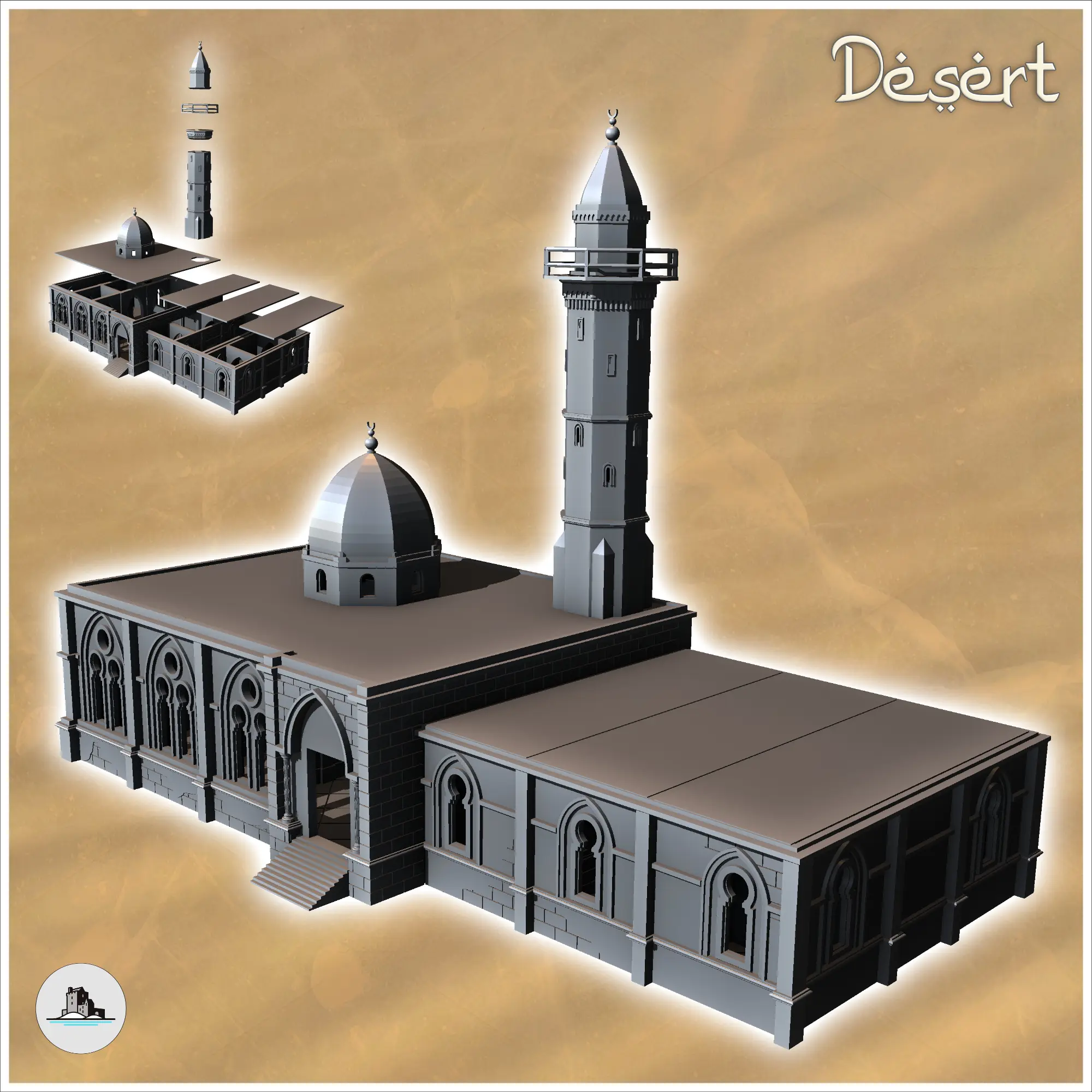 Moschea araba orientale con minareto a cupola e annesso (16) - mini