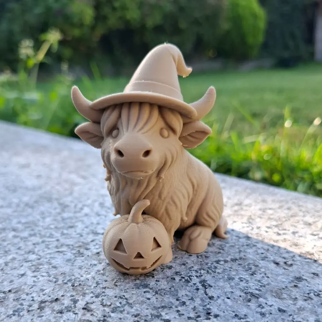 Witchy Highland Cow with Pumpkin