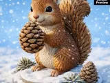 Cute Winter Squirrel Figurine Holding Pine Cone – Printable -0