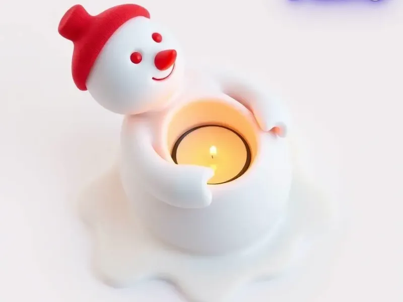 Smiling Melting Snowman Candle Holder Winter Decoration