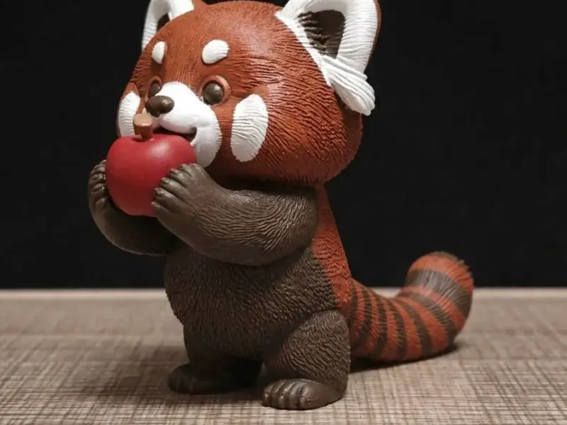 站着吃苹果的小熊猫（Stand eat apple red panda）