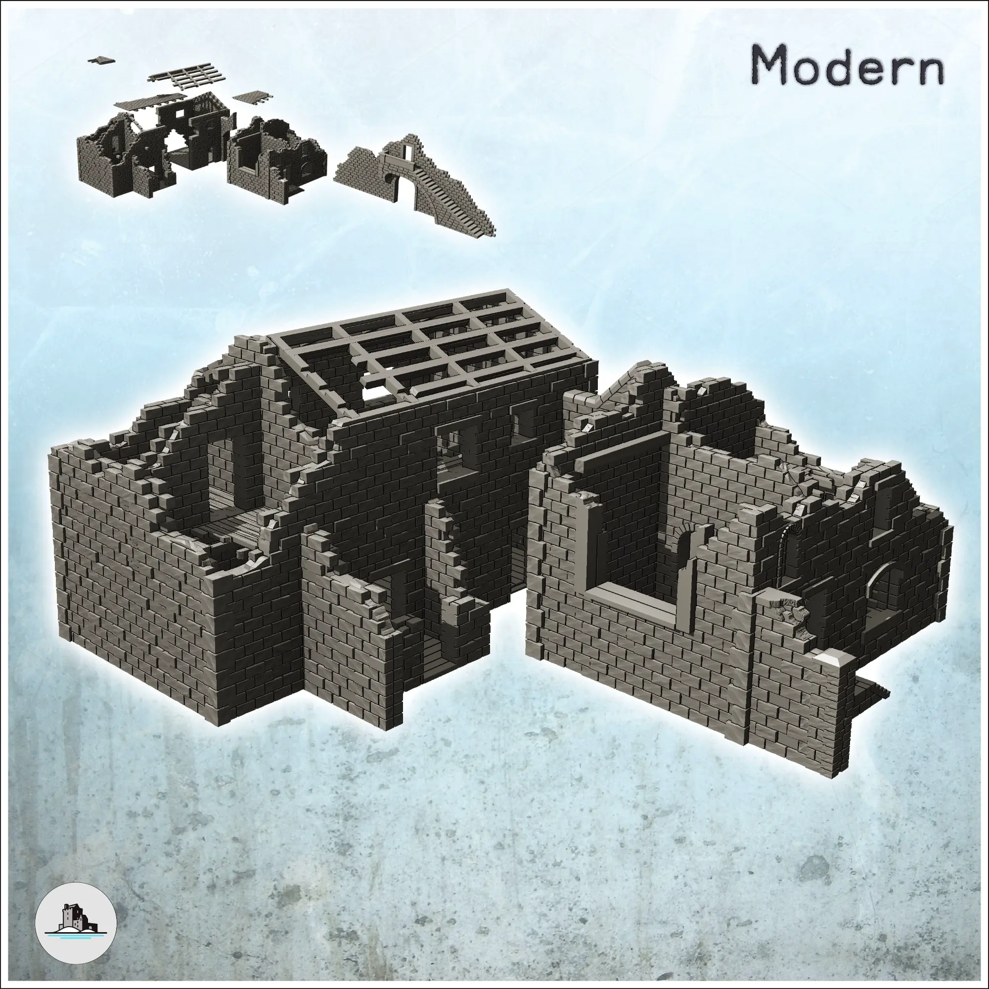 Edificio de piedra en ruinas con arco y armazón (34) - miniaturas
