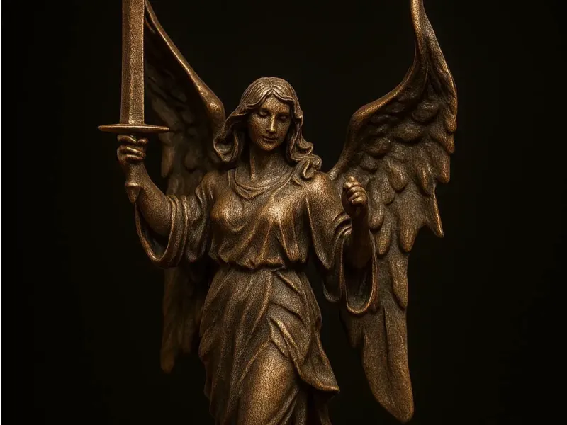 Statuette of an angel with a sword.