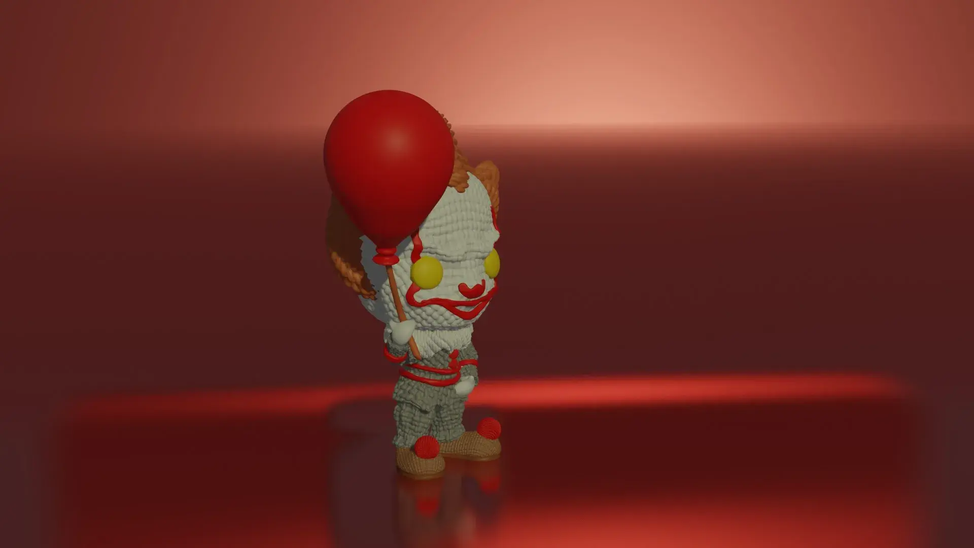 Pennywise mit Ballon gehäkelt gemalt 3mf