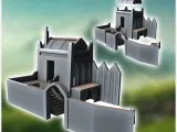Medieval building with low wall with door and wooden palisad-0
