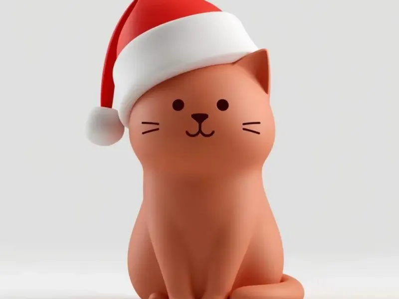 Christmas Cat with Santa Hat Cartoon Kitty and Holiday Decor